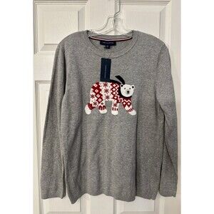 NEW Tommy Hilfiger Polar Bear Pullover womens Sweater Shirt Crewneck Grey LARGE